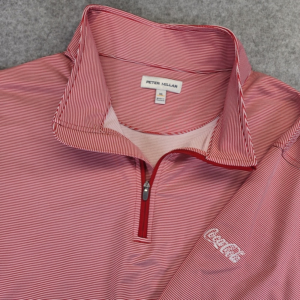 Peter Millar Coca Cola Perth Performance 1/4 Zip Mens XL Pullover Red Striped